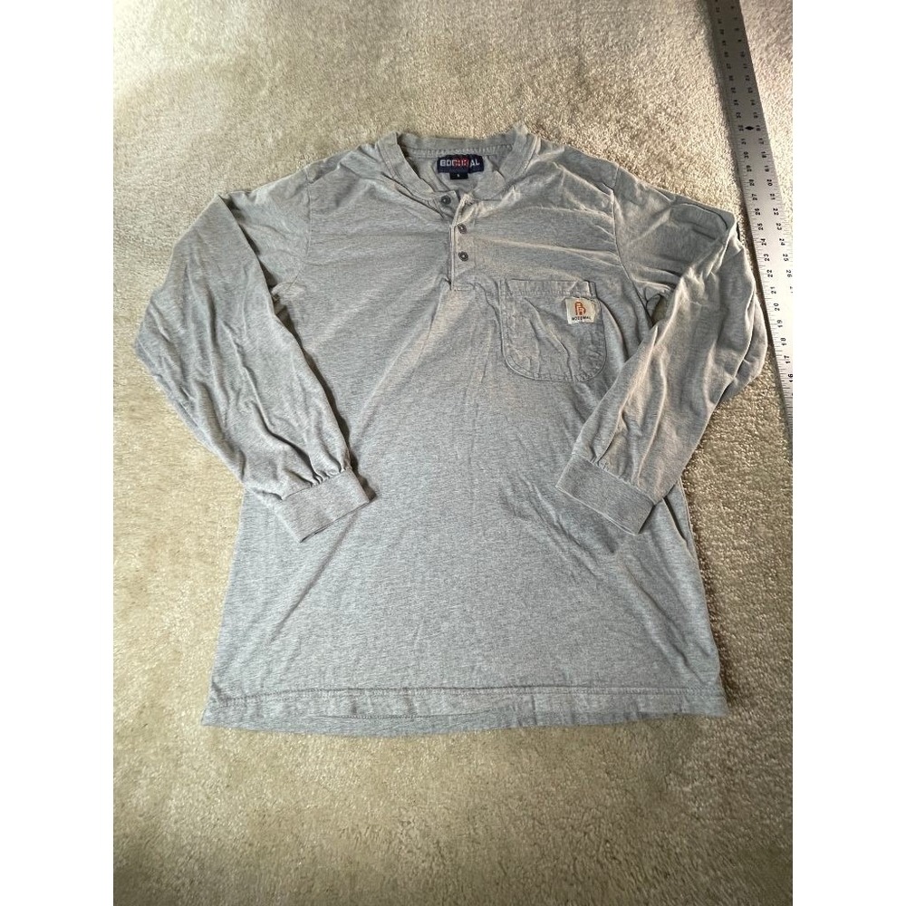Bocomal FR Henley Shirt Mens Small Gray Long Sleeve Flame Resistant CAT 2 Pocket